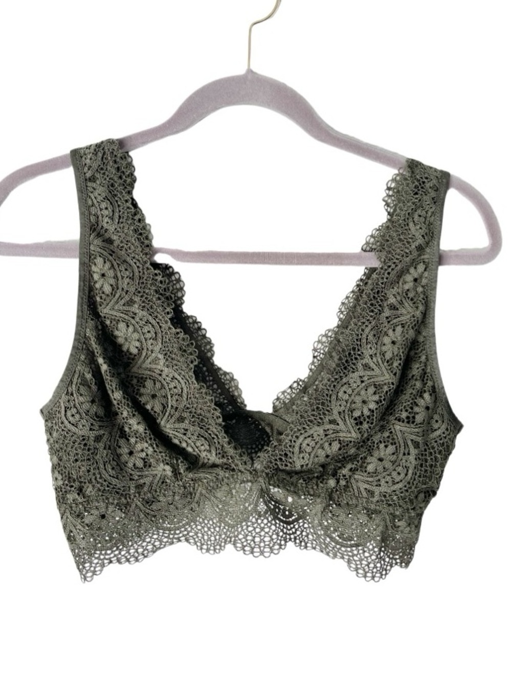 Victoria's Secret Bralette Women's‎ XL Lace Olive Green Lined Unpadded Summer